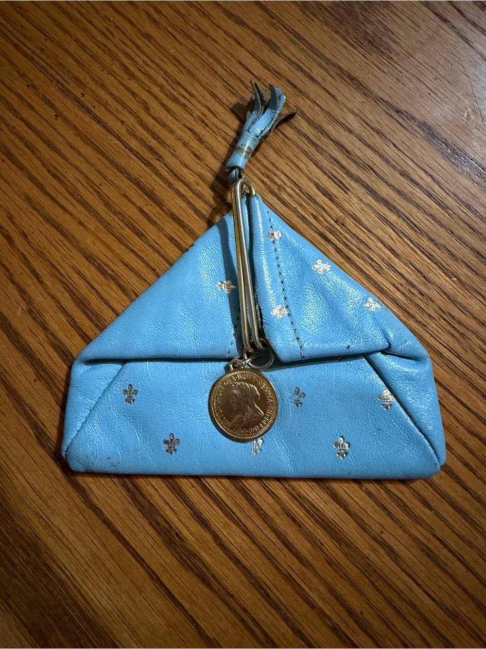 Vintage Firenze Blue Leather Coin Pouch with Tassel and Medallion